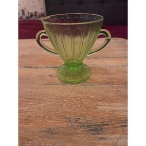 VINTAGE Hazel Atlas Uranium Glass Sugar Dish Ribbon Pattern